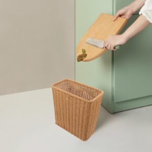 PRETYZOOM Woven Trash Can Rattan Waste Basket Slim Rectangular Wicker Garbage Waste Bin Vintage Trash Container for Bedroom Bathroom Office Kitchen