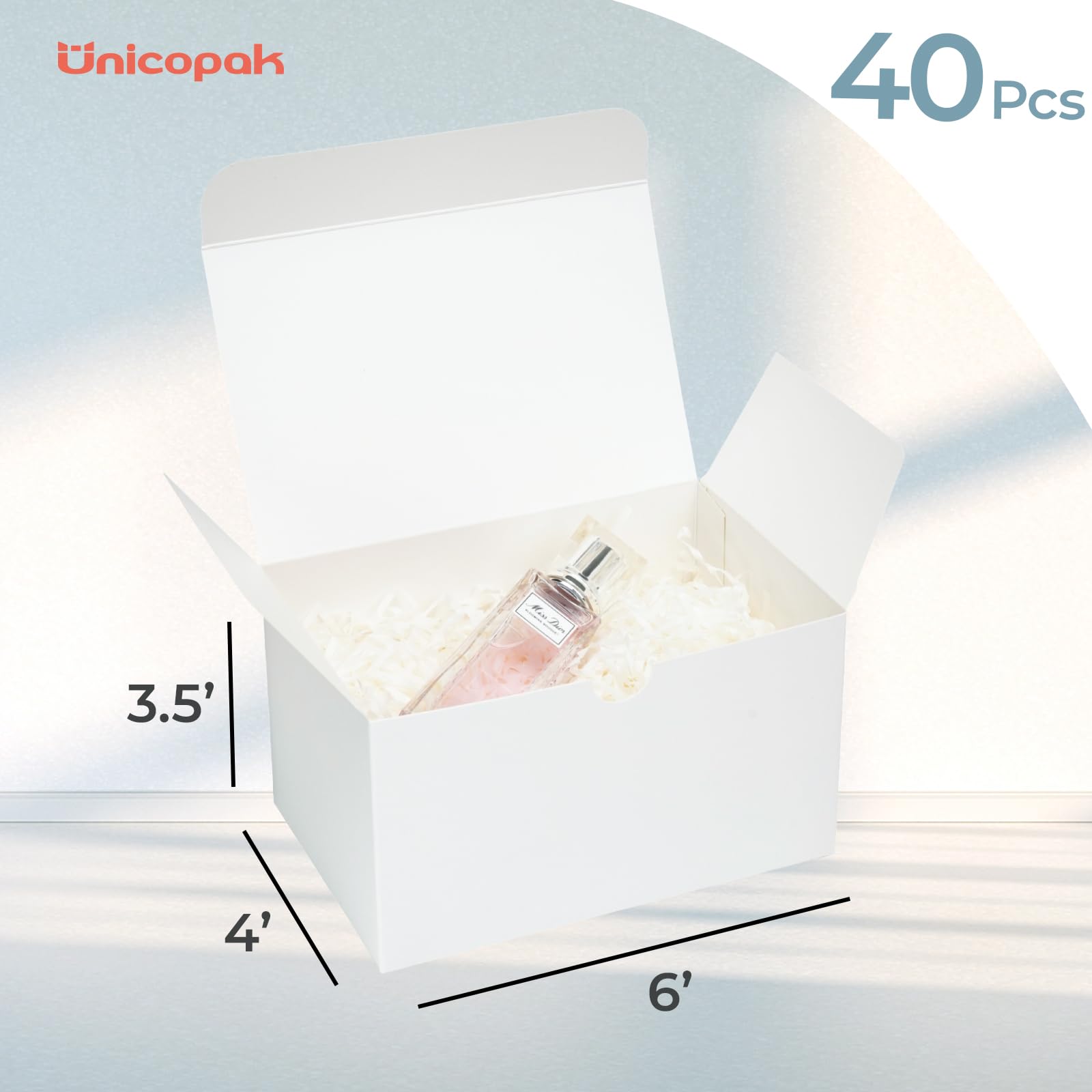 UnicoPak 40 Pack Gift Boxes 6x4x3.5 Inches White Gift Boxes with Lids for Presents Small Gift Boxes Bulk for Candle Mug Perfume Craft Ornaments Cookies Treats Favors