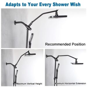 POP SANITARYWARE Shower Head with Handheld Matte Black, High Pressure 12 Inch Showerhead with Wand Built-in Power Wash, 71 Inch / 6 ft Hose, Press Button 4-Way Diverter, Adjustable Extension Arm