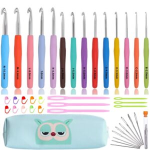 crochet hook set,14 sizes crochet hooks for arthritic hands,crochet hooks ergonomic soft grip with case,crochet needles(size b-size n)