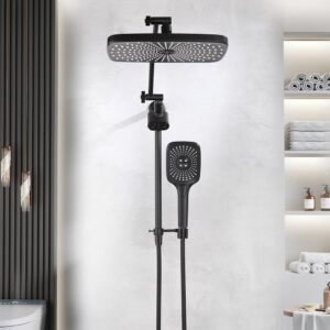 pop sanitaryware shower head with handheld matte black, high pressure 12 inch showerhead with wand built-in power wash, 71 inch / 6 ft hose, press button 4-way diverter, adjustable extension arm