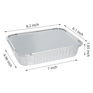 WANBAO 50 PACK 8.3"x6.2" Disposable Tin Foil Pans with Lids 2.25LB Aluminum Pans To Go Containers for Cooking, Baking, Catering Party Meal Prep, Take Out, Freeze