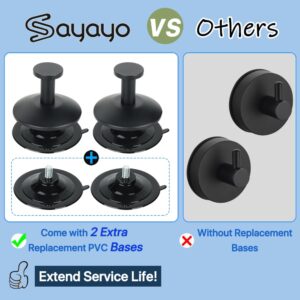 SAYAYO Suction Cup Hooks for Shower, Matte Black Suction Towel Hook for Glass Window, SUS 304 Stainless Steel Bathroom Hooks for Glass Door, Mirror, Tile, 2Pcs