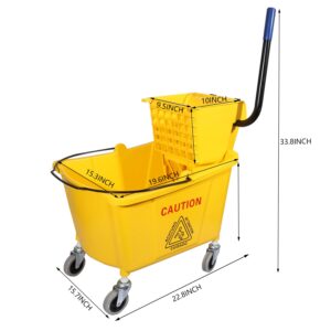 Midoneat Commercial Mop Bucket with Side Press Wringer on Wheels, Including One Commercial Mop, 35 Quart, Yellow