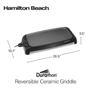 Hamilton Beach 200 Sq. In. Electric Griddle With Adjustable Temperature for 200 to 400 degrees, PTFE & PFOA Free Durathon Ceramic Reversible Nonstick Surface, Black (38522)