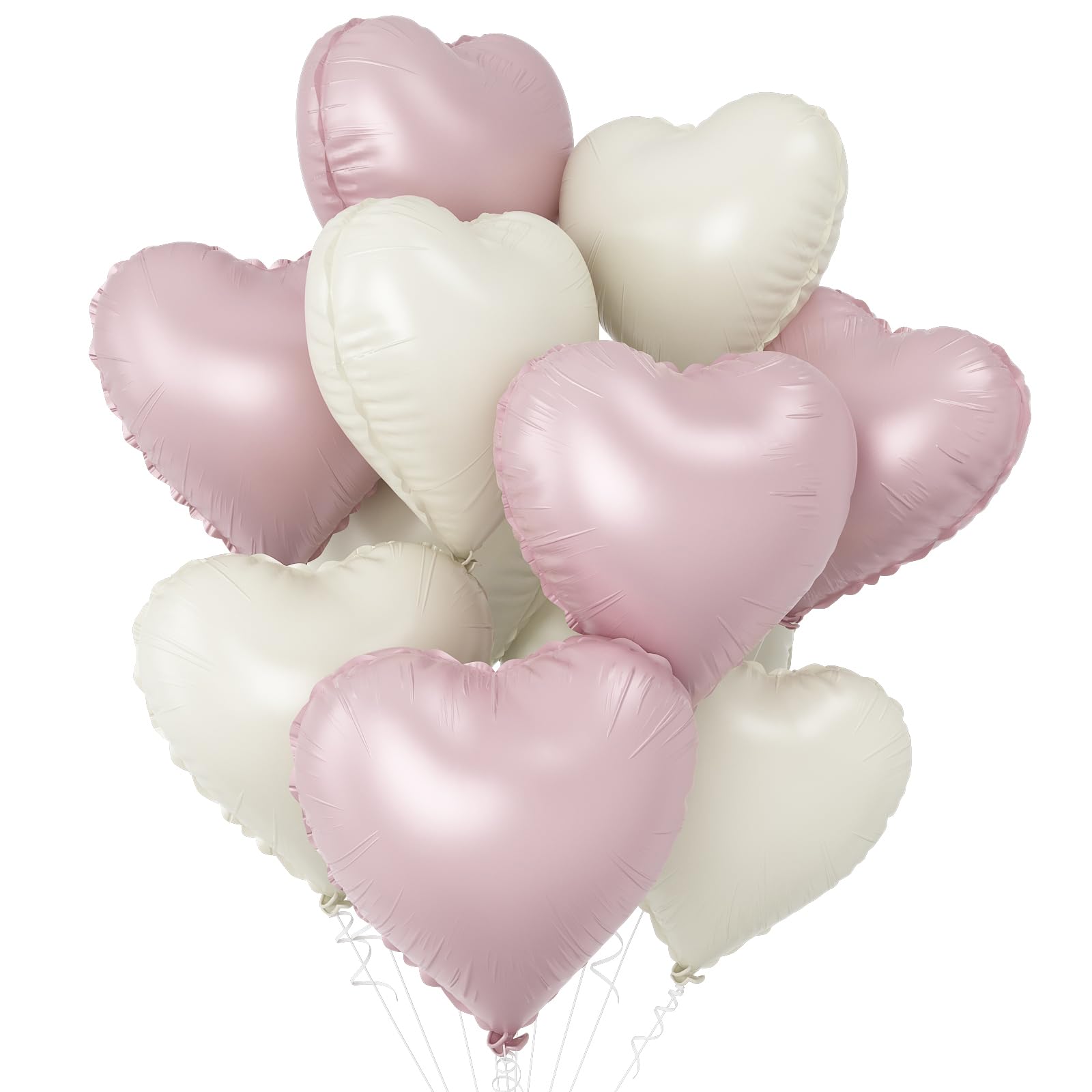 Pink White Heart Balloons,10Pcs Cream Baby Pink Foil Heart Shaped Balloons,18Inch Sand White Pink Helium Mylar Balloons for Valentines,Engagement,Birthday,Baby Shower,Wedding Party Decorations