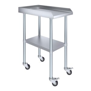 amgood commercial work table with backsplash and sidesplashes with casters | nsf (stainless steel table with sideguards + casters, 18" long x 30" deep)