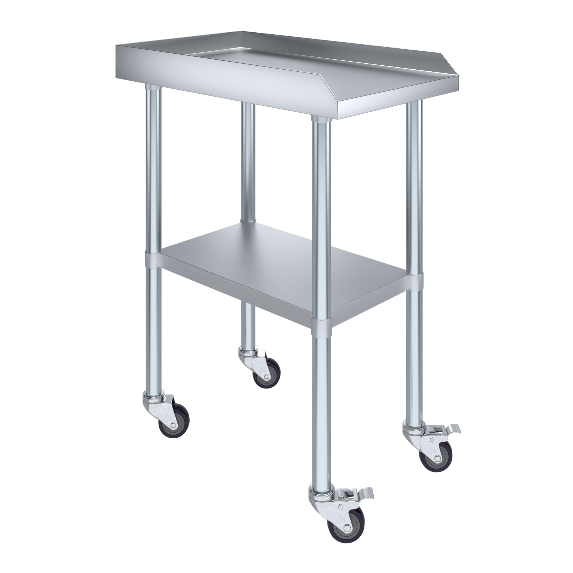 AmGood Commercial Work Table with Backsplash and Sidesplashes with Casters | NSF (Stainless Steel Table with Sideguards + casters, 18" Long x 30" Deep)