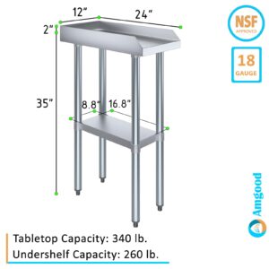 AmGood Commercial Work Table with Backsplash and Sidesplashes | NSF (Stainless Steel Table with Sideguards, 12" Long x 24" Deep)