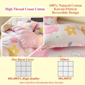 OranFran 100% Cotton Kids Duvet Cover,Pink Peach Duvet Cover Set,Kawaii Bedding Set Twin,Cute Comforter Cover for Girls Boys(Peach,Twin)