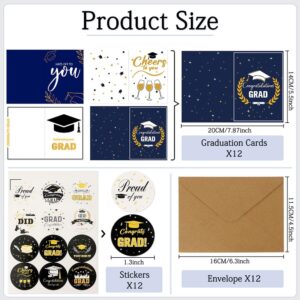 Graduation Cards 2024, Graduation Cards, Congratulations Card, 12 Pack Graduation Cards Bulk with Envelopes, Grad Cards for College High School 2024 Graduation Gifts Graduation Party Supplies,4 Design