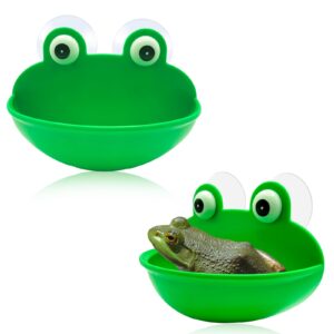 owmosyx frog habitat with suction cup, 2 pcs cute fish tank accessories frog dish holder frog decor frog terrarium decor for tree frog toad tadpole, plastic, green