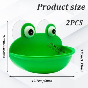 OWMOSYX Frog Habitat with Suction Cup, 2 Pcs Cute Fish Tank Accessories Frog Dish Holder Frog Decor Frog Terrarium Decor for Tree Frog Toad Tadpole, Plastic, Green