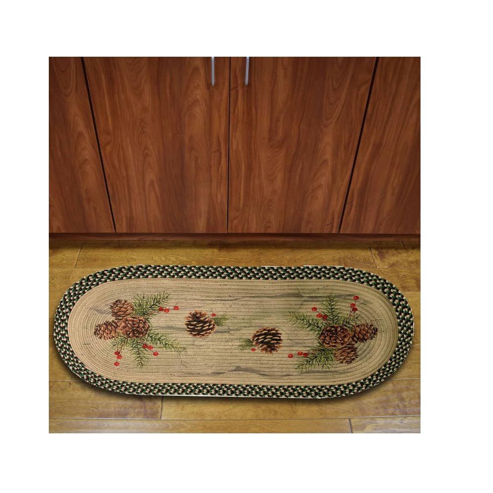 Rivers Edge Products Pine Cone Braided Rug, 48 Inch Oval Shaped Indoor Area Rug, Use for Bedroom Rug or Kitchen Rug, Circle Rug, Round Rug, Oval Rug, Cabin Decor, Pine Cone and Berries