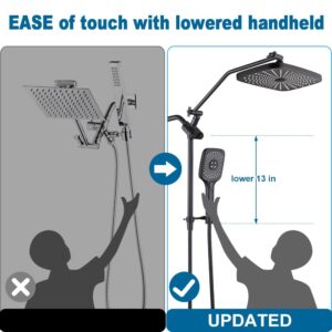 POP SANITARYWARE Shower Head with Handheld Matte Black, High Pressure 12 Inch Showerhead with Wand Built-in Power Wash, 71 Inch / 6 ft Hose, Press Button 4-Way Diverter, Adjustable Extension Arm