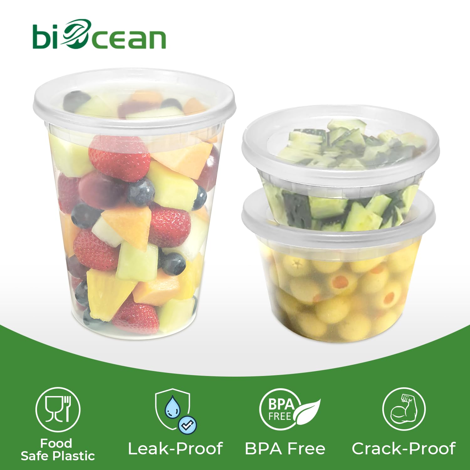 biocean 32 Oz Resuable Deli Containers With Lids Freezer Food Storage Containers Airtight Bulk 24 Set BPA-Free Plastic Soup Container Microwave Leakproof Deli Cups For Meal Prep,Leftover-Home/Takeout