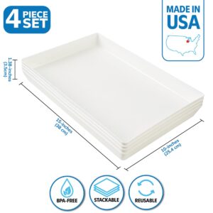 US Acrylic White Plastic Serving Trays (Set of 4) 15” x 10” | Large Unbreakable Reusable Rectangular Party Platters | Serve Appetizers, Fruit, Veggies, & Desserts | BPA-Free & Made in USA