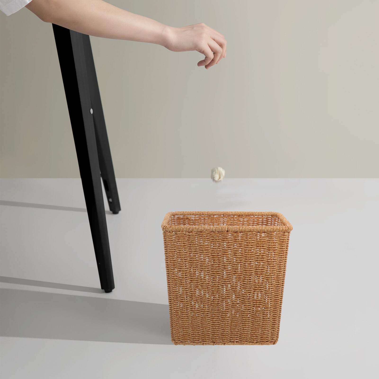 PRETYZOOM Woven Trash Can Rattan Waste Basket Slim Rectangular Wicker Garbage Waste Bin Vintage Trash Container for Bedroom Bathroom Office Kitchen