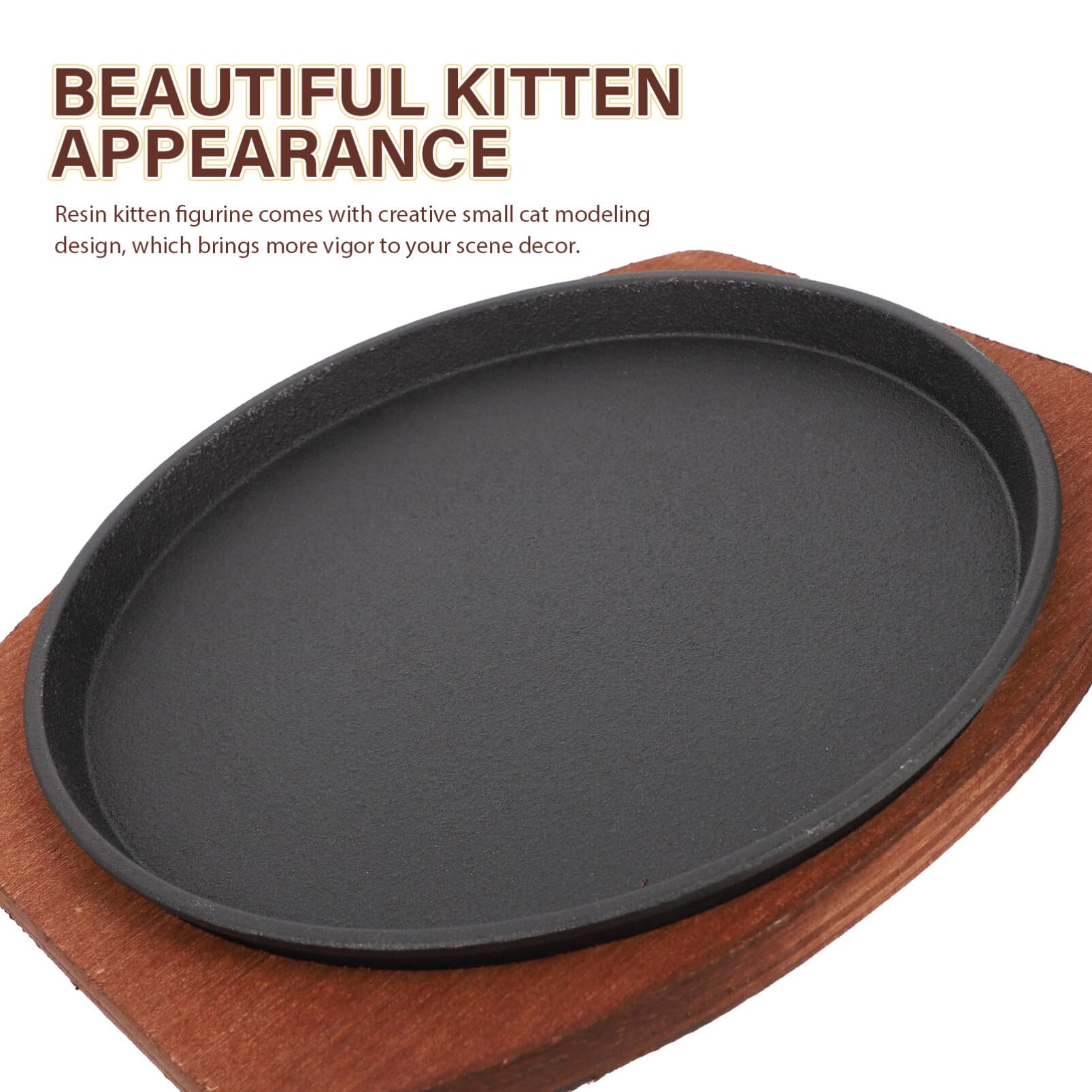 Ciieeo Iron Fajita Skillet Pan Round Pan with Wood Base Stovetop Griddle Steak Grilling Pan Non-stick Bbq Grill Pan Steak Server Board for home kitchen Restaurant Use