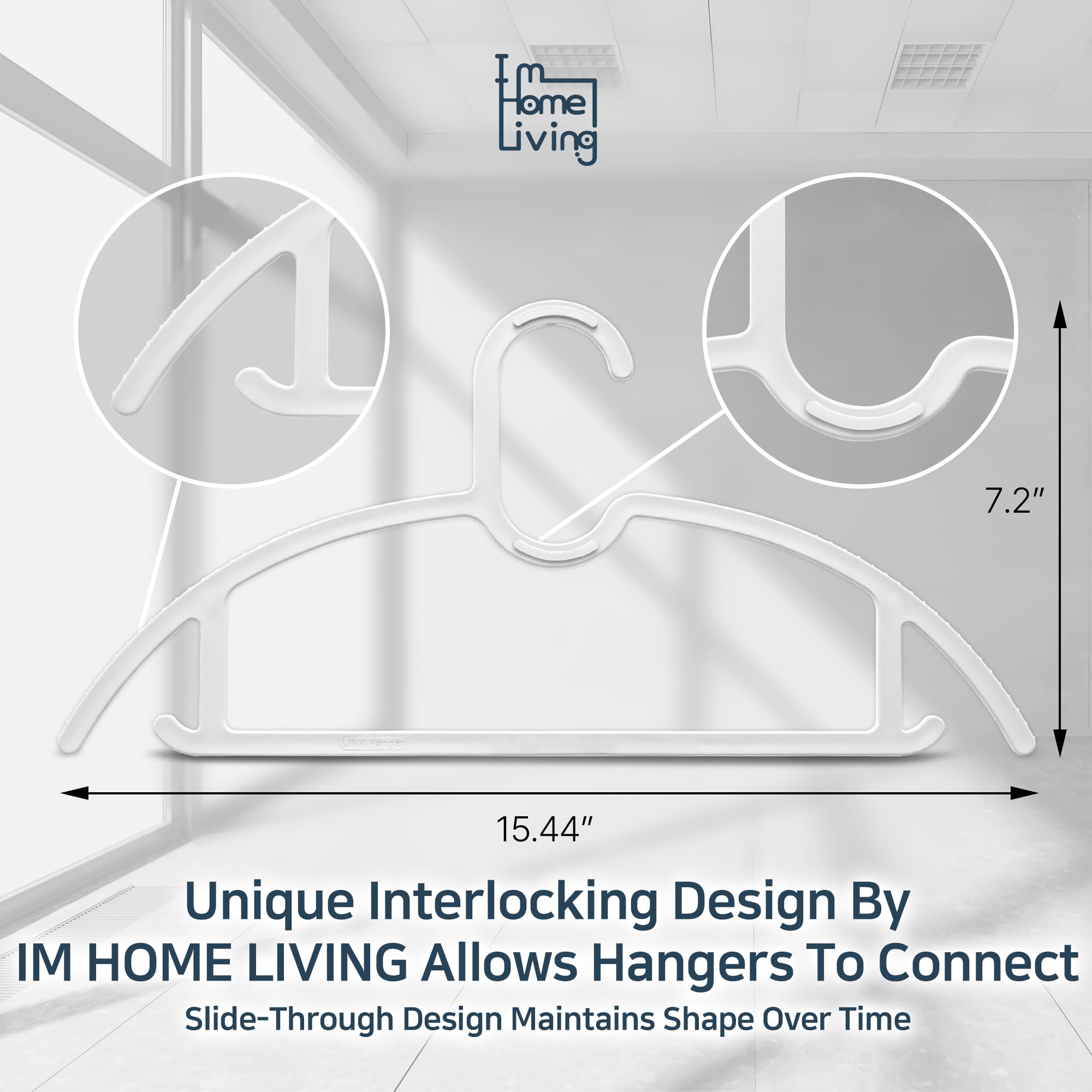 I M HOME LIVING Interlocking Slim Link Hangers 50 Pack with Connector Hooks, Premium Space-Saving Hangers, Heavy Duty Design for Coats, Suits, and Shirts, Neatly Stackable for Storage (White, 50)