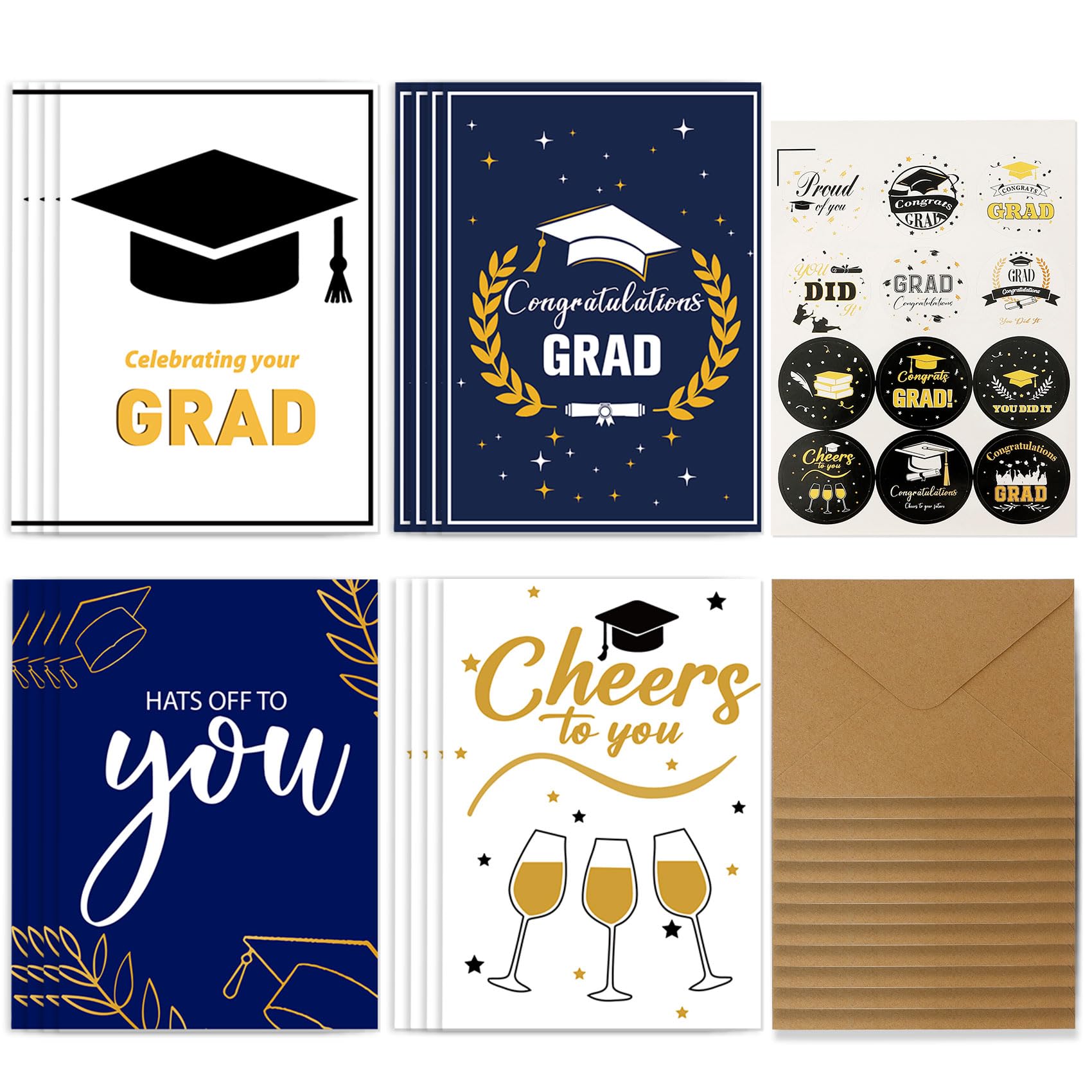 Graduation Cards 2024, Graduation Cards, Congratulations Card, 12 Pack Graduation Cards Bulk with Envelopes, Grad Cards for College High School 2024 Graduation Gifts Graduation Party Supplies,4 Design