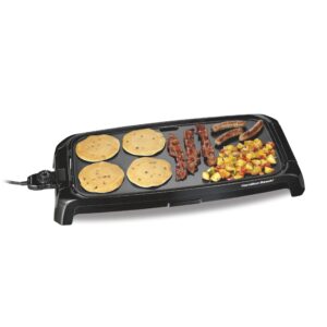 hamilton beach 200 sq. in. electric griddle with adjustable temperature for 200 to 400 degrees, ptfe & pfoa free durathon ceramic reversible nonstick surface, black (38522)