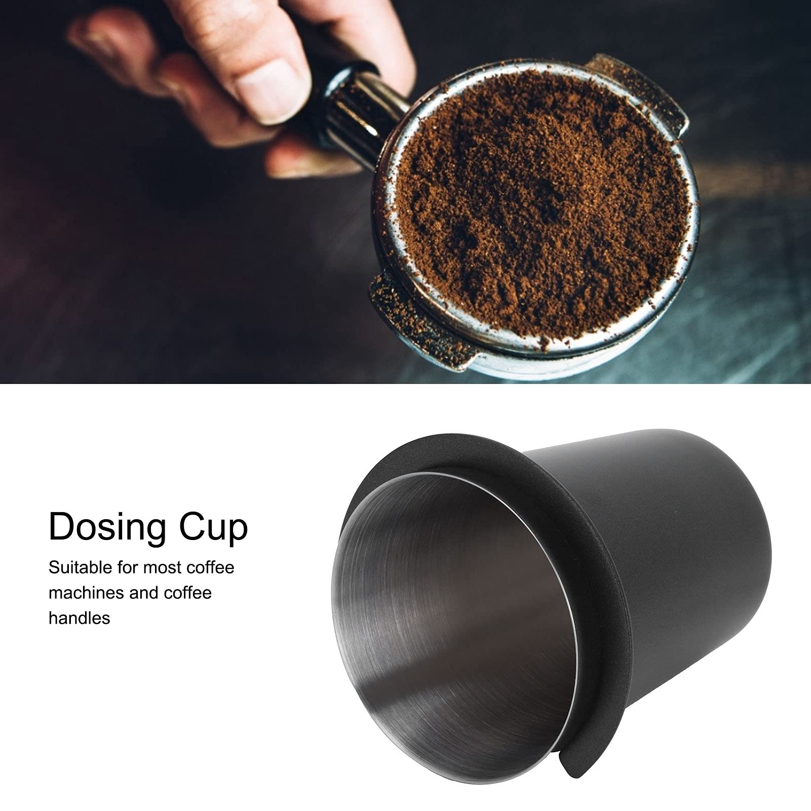 Dosing Cup, 58mm Stainless Steel Coffee Dosing Cup Coffee Machine Handle Dosing Tool Accessory Powder Receiving Cup Espresso Coffee Accessrioes for Coffee Machine Home Coffee