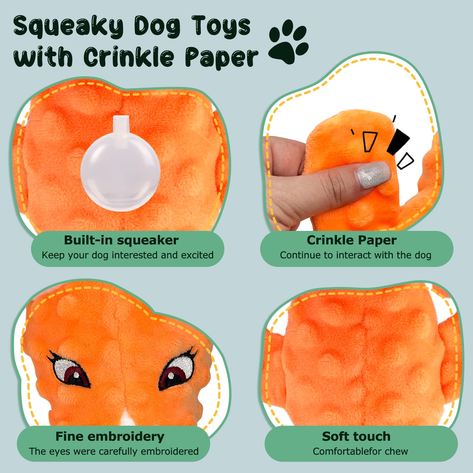 Zuykjeagle Dog Toys for Large Dogs – Interactive Plush Chew Toys with Crinkle Paper for Tug-of-War, Suitable for Small, Medium, and Large Breeds (Fox)