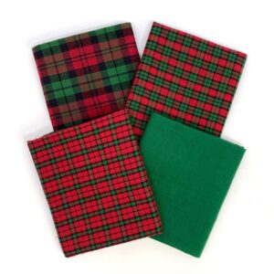 set of 4 fat quarters, christmas red & green assorted plaid gingham precut fabric homespun cotton bundle by jcs