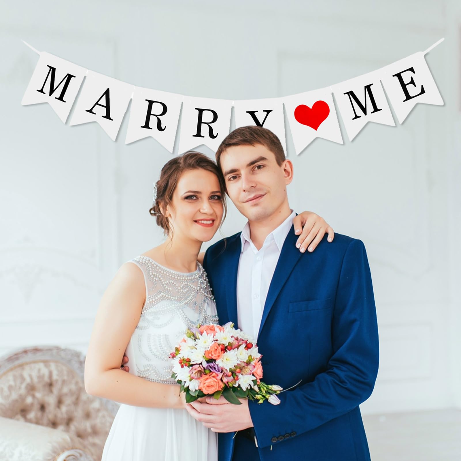 Marry Me Banner 16.4 Feet, White Marry Me Sign for Wedding Proposal Decorations, Marry Me Letters for Valentine's Day Engagement Marriage Bridal Shower