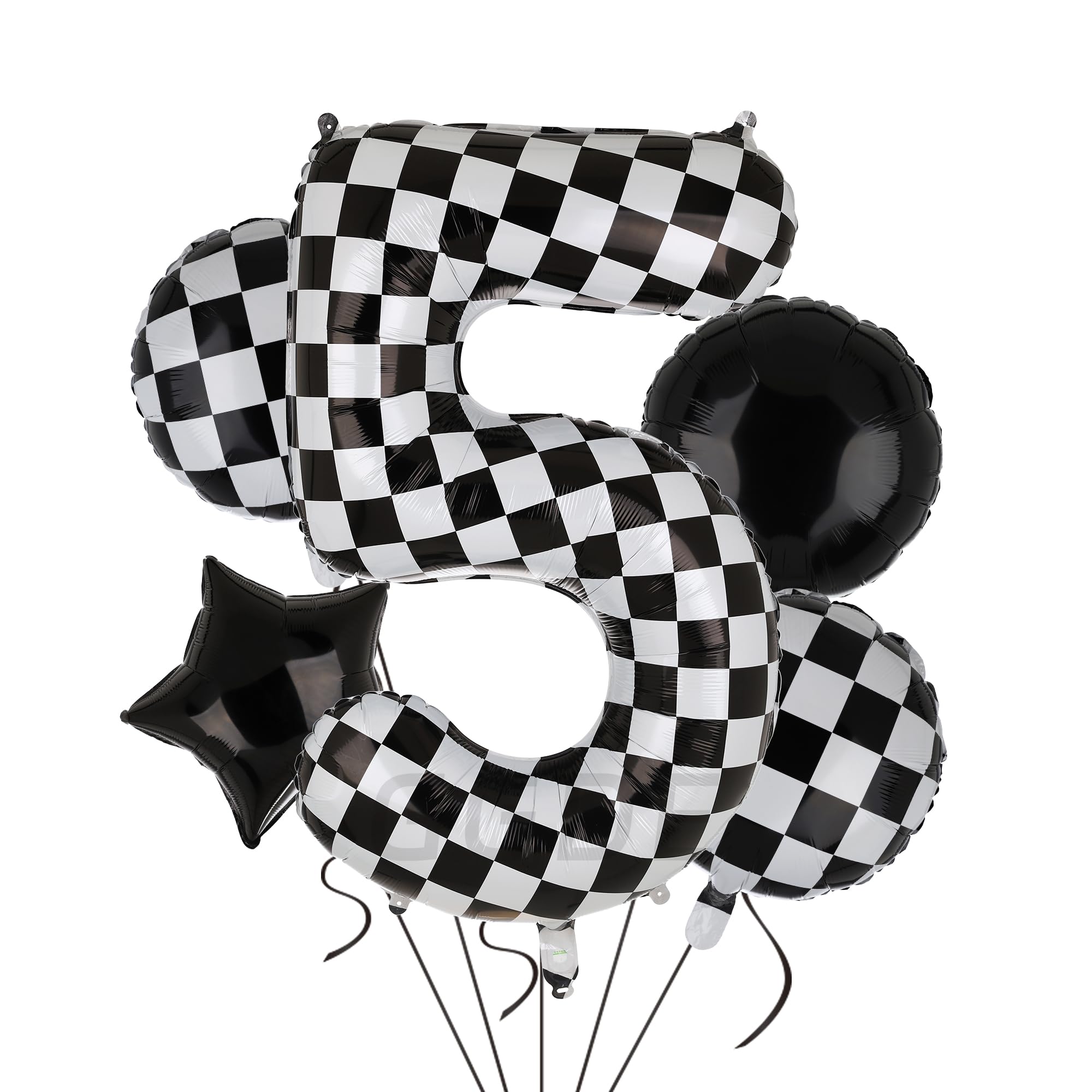 40 Inch Checkered Number Balloon 5 Black and White Race Car Birthday Balloons Baby Hippie Smile Party Shower Boys 5th Birthday Race Car Theme Party Decor Supplies 5 Pcs