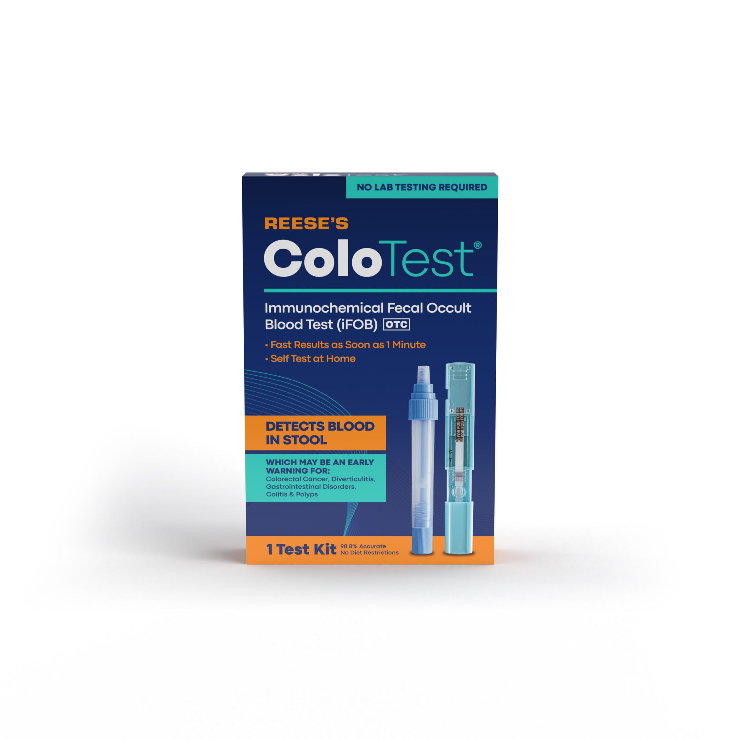 Reese's ColoTest Immunochemical Fecal Occult Blood Test (iFOB) FIT Test for Colorectal Cancer Screening 1ct