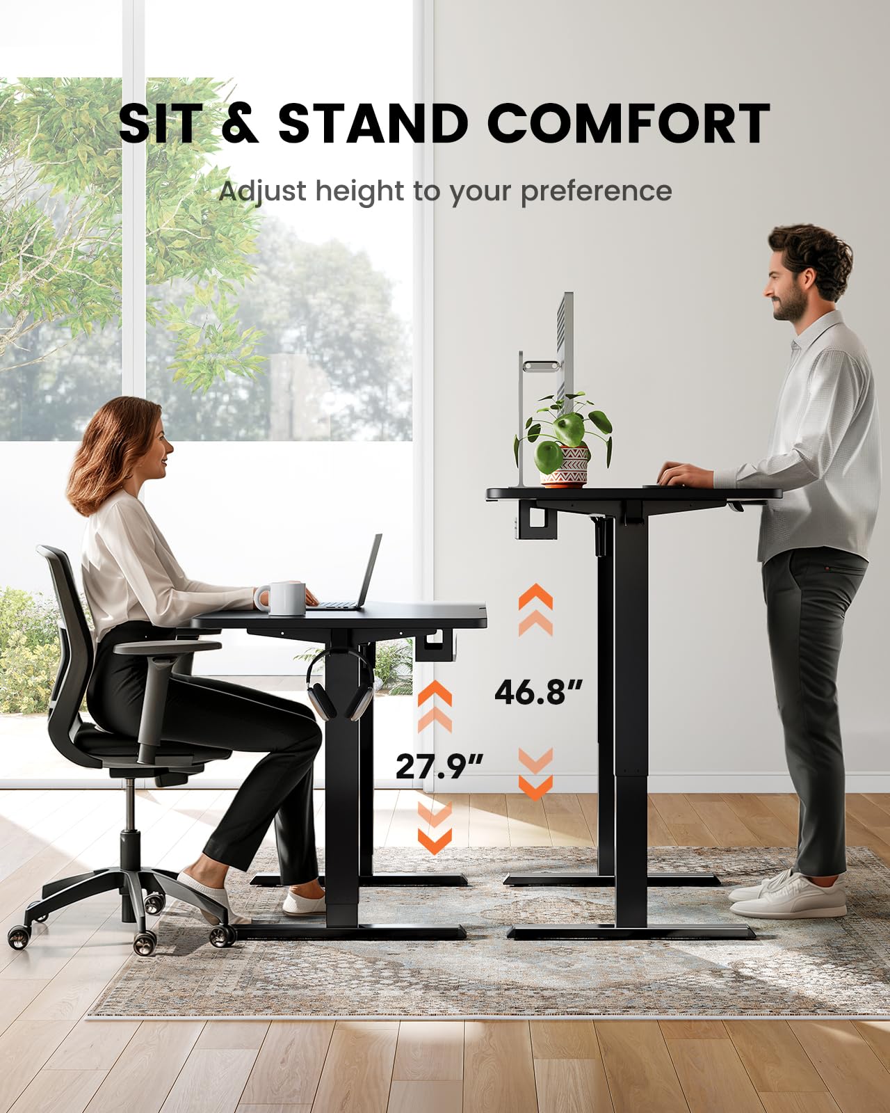 ErGear Whole Piece Standing Desk, 40x24 inch Adjustable Stand Up Desk with Cable Management Tray, Electric Computer Desk Workstation for Home Office, Black, EGESD63B