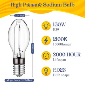 Rossesay LU150/MOG 150 Watt High Pressure Sodium Light Bulb, Mogul Base (E39) Light Bulb, ANSI Code S55, 2100K Outdoor Street Light Bulb, 20000 Life Hours,16000 Lumen