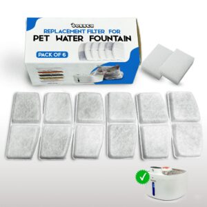 replacement filter for tossca pet water fountain | advanced filtration pack of 6 filters and 2 sponges