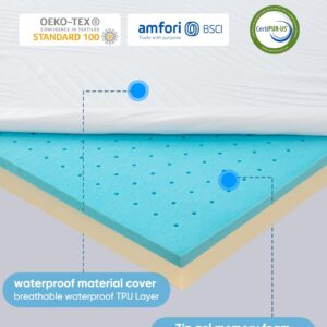 3 Inch Gel Memory Foam Mattress Topper Queen Size,Waterproof Mattress Pad Cover for Pressure Relief, Bed Protector Topper with Removable ，Soft & Sleep Peacefully