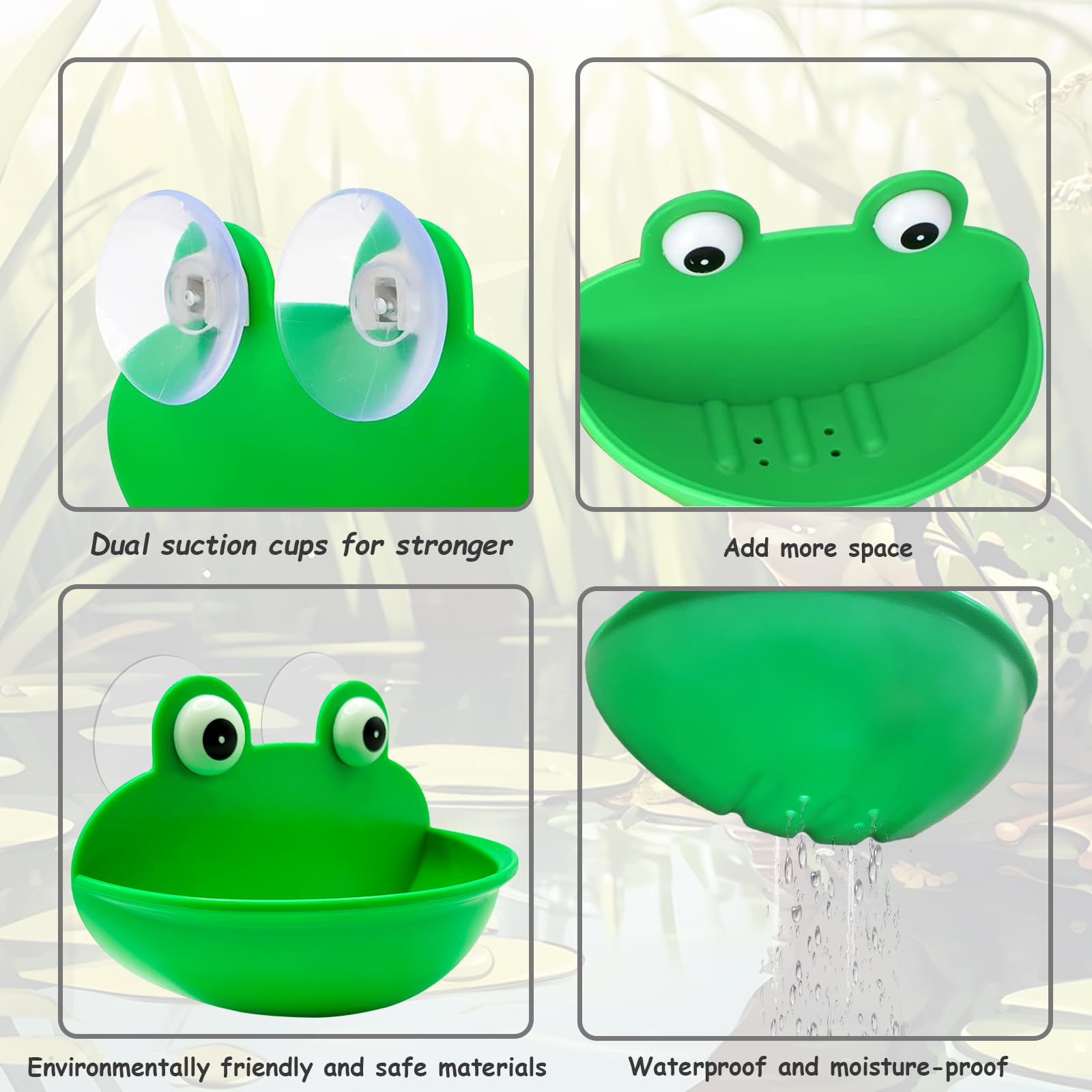 OWMOSYX Frog Habitat with Suction Cup, 2 Pcs Cute Fish Tank Accessories Frog Dish Holder Frog Decor Frog Terrarium Decor for Tree Frog Toad Tadpole, Plastic, Green