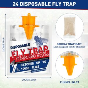 Qualirey 24 Pcs Hanging Fly Trap Outdoor Home Fly Bags Outdoor Disposable Fly Killer with Natural Attractant Large Fly Trap Bag Flying Insect Trap for Backyard Balcony Patio Camping (Orange)