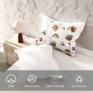 meadow park Crewel Embroidery Cotton Slub Duvet Cover & Pillow Shams Set, King Size, Suzani Pattern, Bohemian Bedding