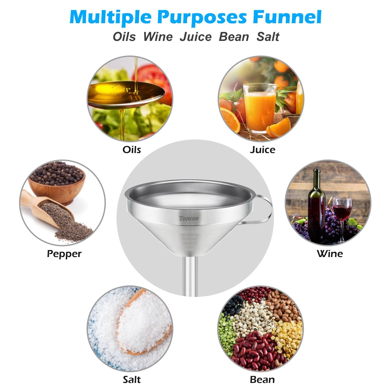 5 Inch Stainless Steel Funnel with Strainer and 200 Fine Mesh Filter, Food Grade Metal Funnel, Cooking Oil Filter, Oil Strainer for Deep Fryer, Milk Strainer, Funnels for Kitchen Use Filling Bottles