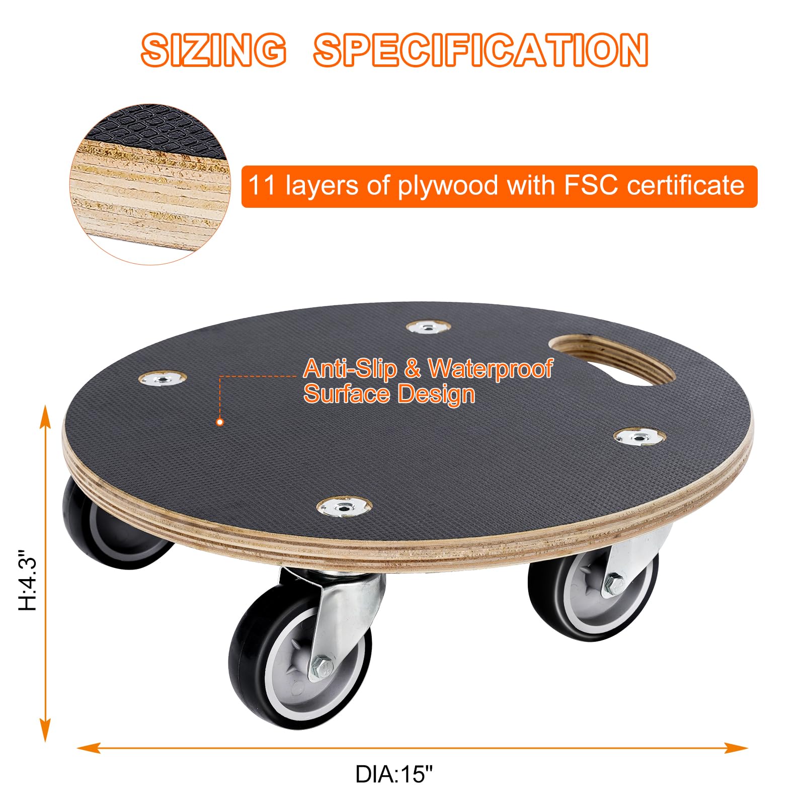 Katsuyoku Furniture Movers with Wheels 2 Pack Round Wood Platform Dolly cart 550 Lbs Capacity Heavy Duty Furniture Mover Carrier Small Flat Dolly