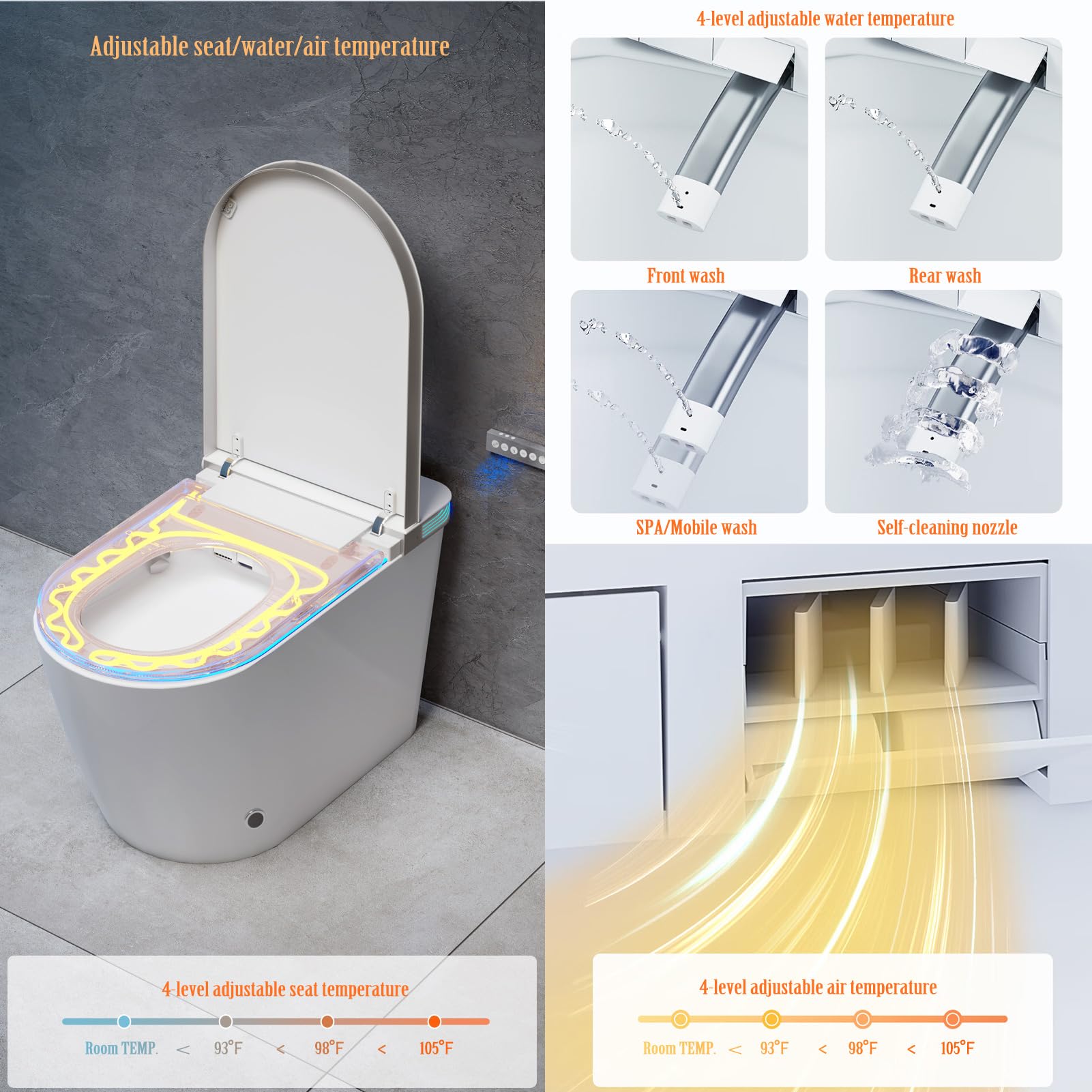 BONSAM Smart Toilet with Auto Open/Close Lid, Modern Tankless Toilet with Bidet Built In, One Piece Toilet with Auto Deodorization, Foot Sensor Operation, Remote Control