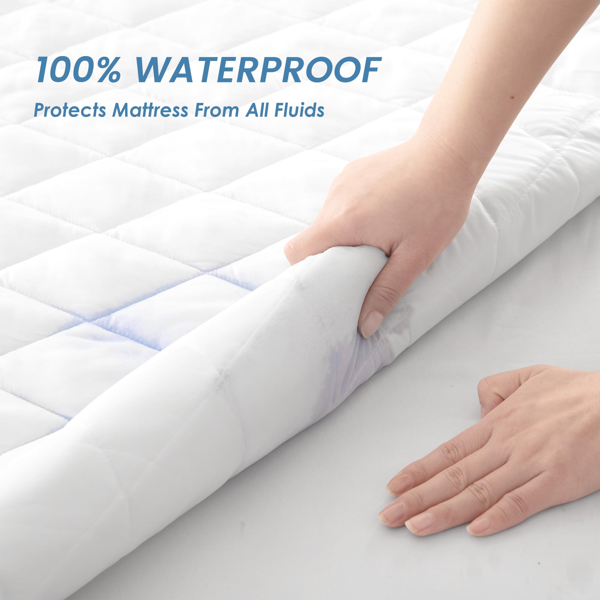 Cozymaker Queen Size Mattress Pad, 100% Waterproof Noiseless Mattress Protector Fitted 8"-21" Deep Pocket, Non Slip Breathable and Soft Quilted Fitted Mattress Topper