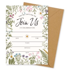 whaline 25 packs vintage floral invitations with envelopes and stickers retro wildflower invitation cards flower blank invites for wedding birthday bridal baby shower party, 5 x 7 inch