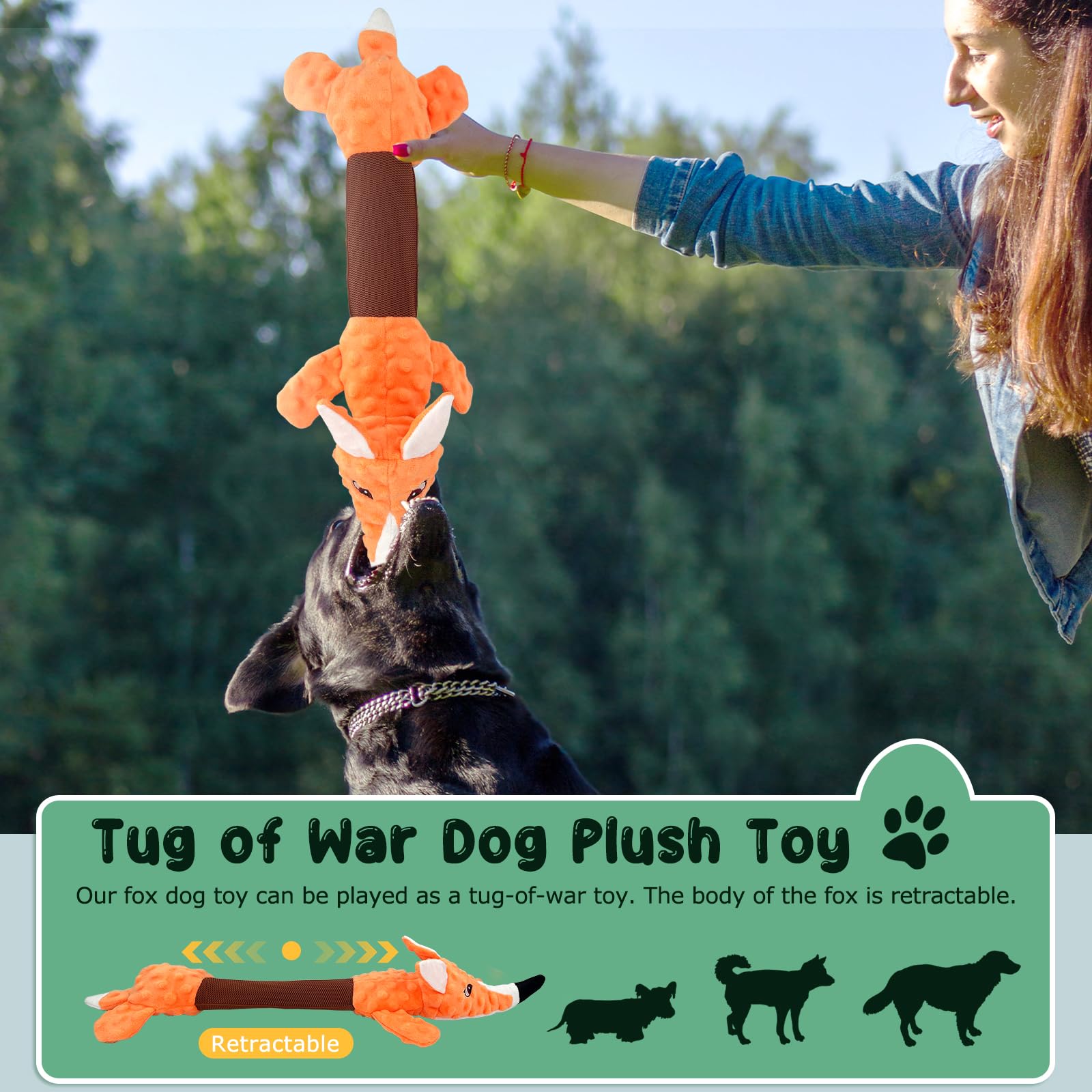 Zuykjeagle Dog Toys for Large Dogs – Interactive Plush Chew Toys with Crinkle Paper for Tug-of-War, Suitable for Small, Medium, and Large Breeds (Fox)