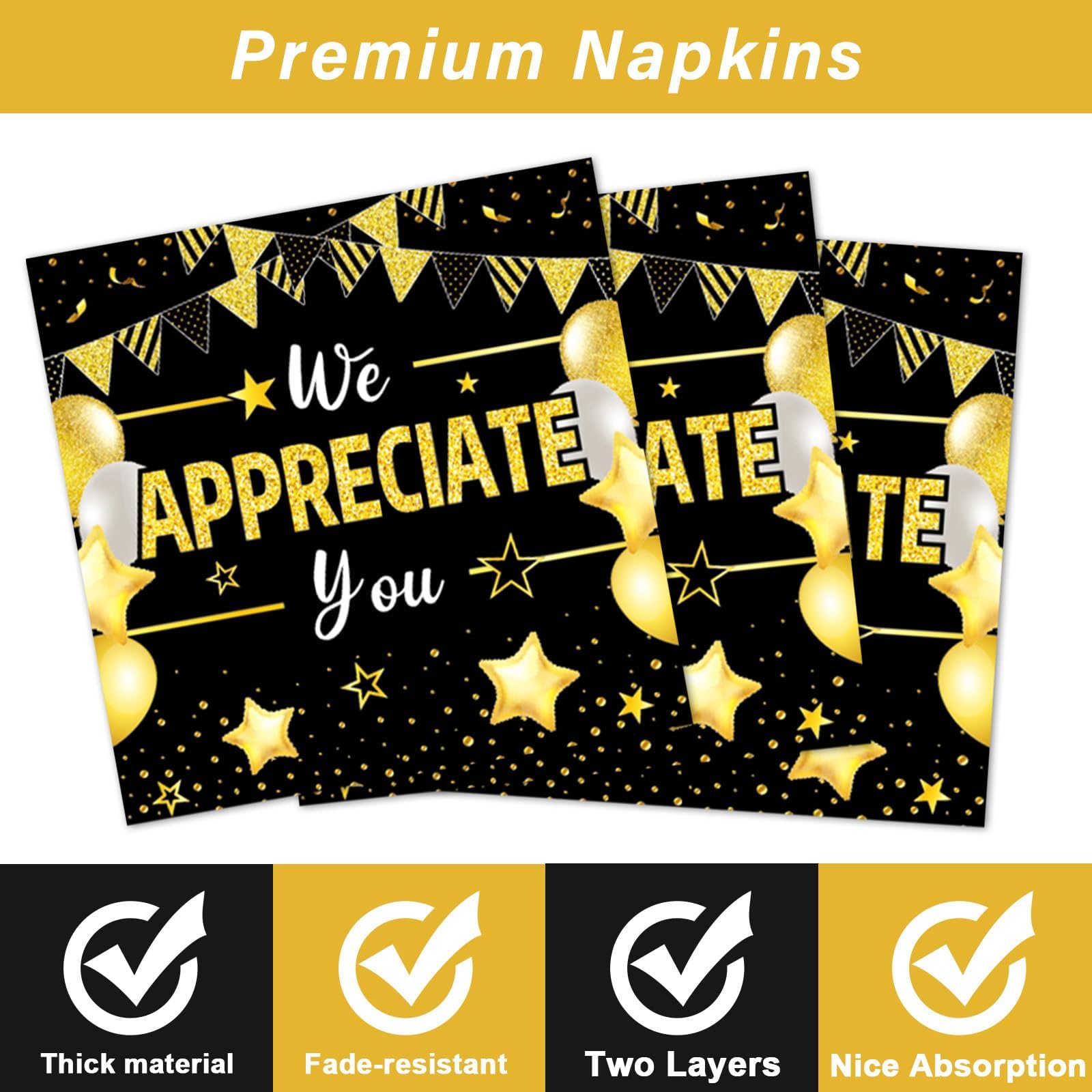 96Pcs We Appreciate You Party Plates and Napkins for Employee Staff Appreciation Black Gold Party Supplies Work Anniversary Themed Plate Thank You Tableware Set for Teacher 24 Guests Party Decorations