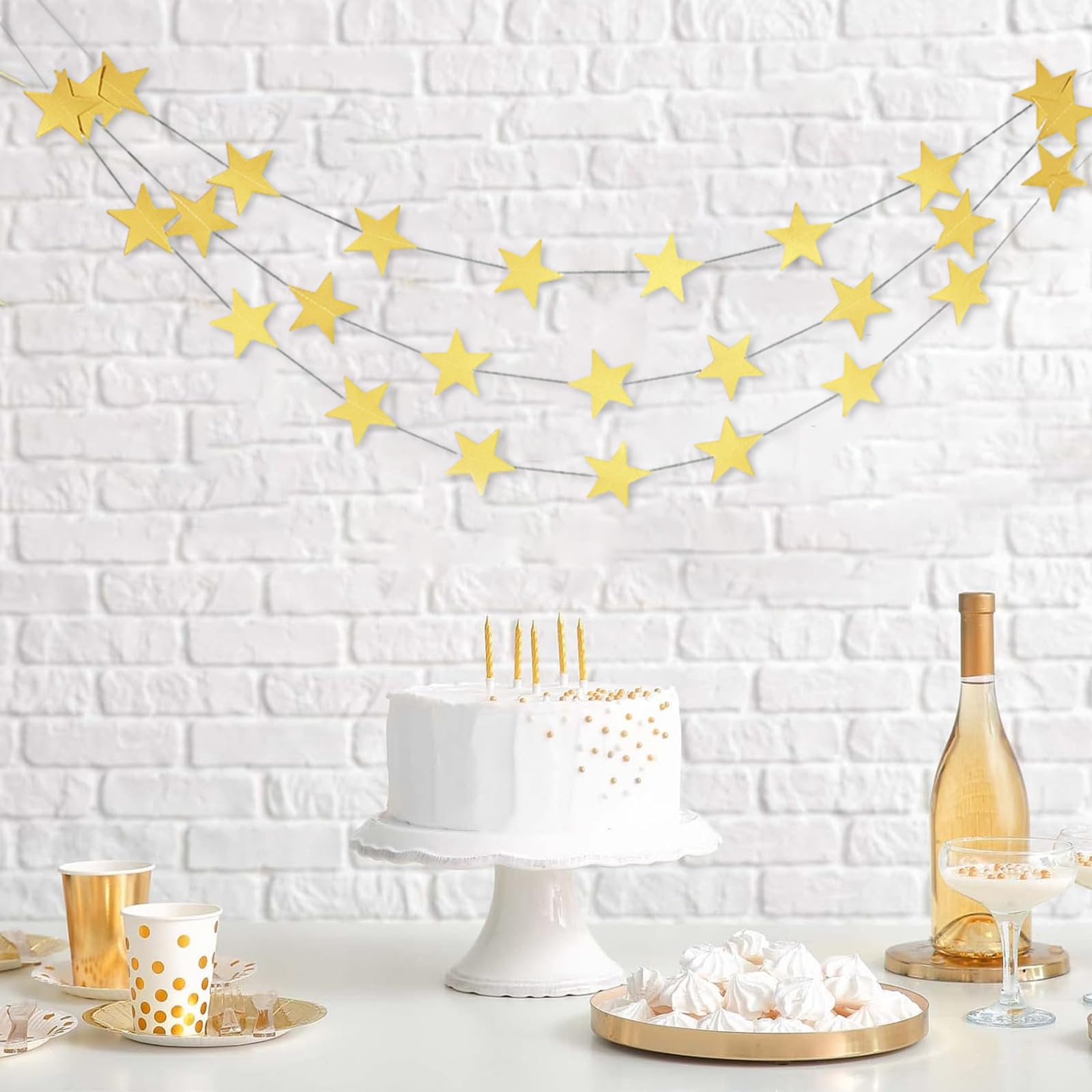 Gold Star Banner, 13Ft Glitter Paper Star Garland Hanging Stars Party Decorations for Birthday Easter Sunday Bridal Shower Baby Shower Wedding Decor