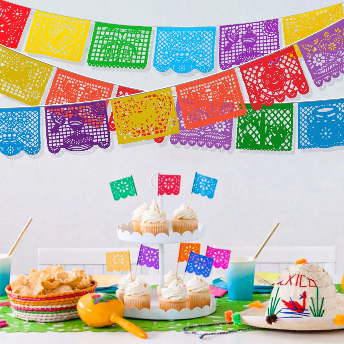 YADECOMA 6 Packs 108 Ft Fiesta Party Decorations Mexican Party Banners Papel Picado Banners Cinco De Mayo Decorations Dia De Los Muertos Decor Mexico Halloween Banner Birthday Party Decorations