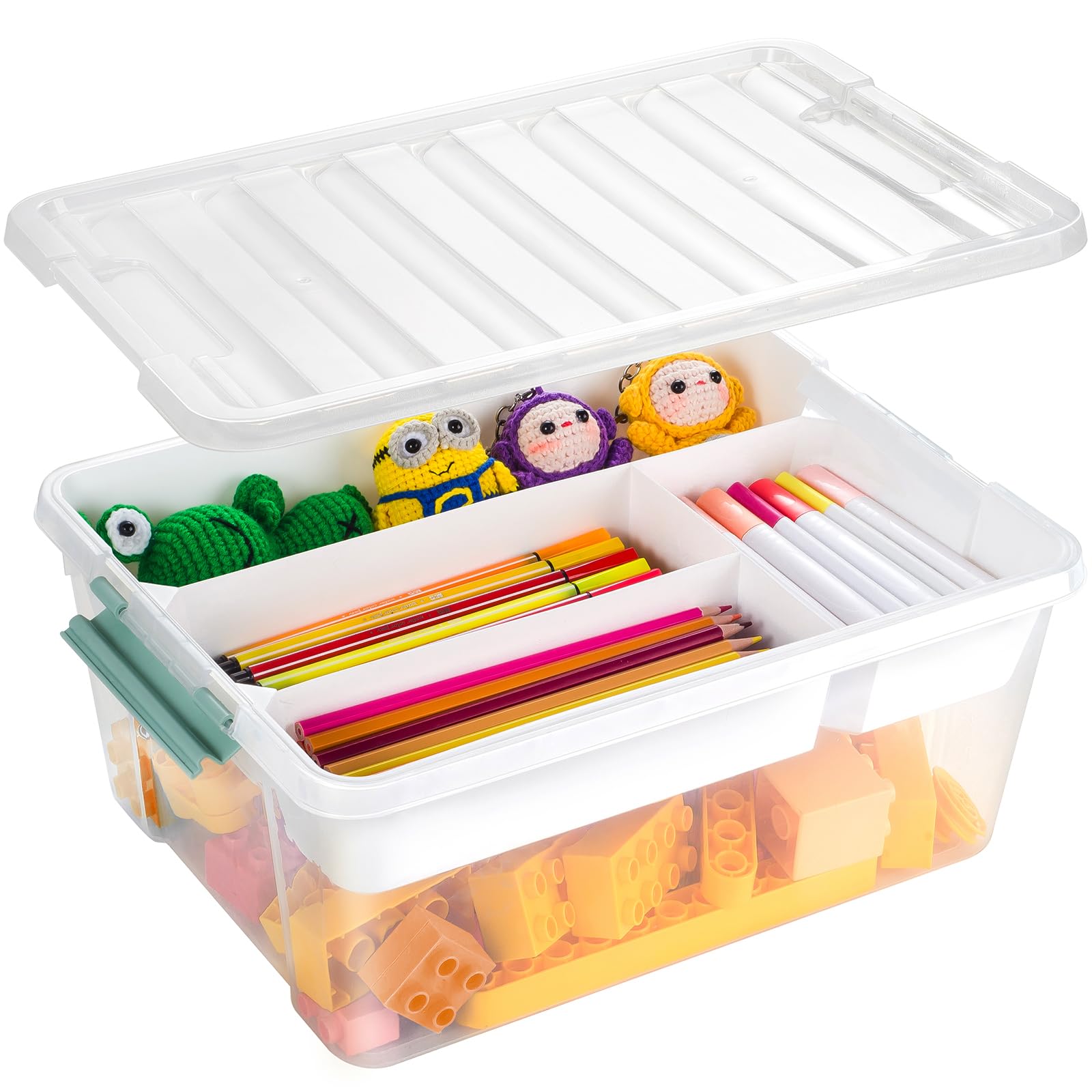 BEYGORM Plastic Storage Box with Removable Tray Caddy, Clear Art Supply Craft Organizers and Storage Bin, Playroom Container Organizer with Lid for Lego, Bead, Crayon, Tool, Sewing, Playdoh, Toy