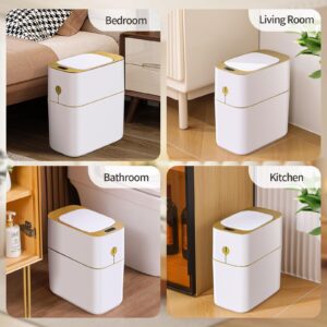 JOYBOS Bathroom Trash Can with Automatic Touchless Lid,4 Gallon Slimline Privacy Garbage Can with Motion Sensor and Waterproof Design for Bathroom, Bedroom, Toilet, Office White with Gold